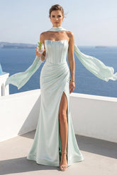 Trumpet/Mermaid Strapless Sleeveless Floor-Length Bridesmaid Dresses with Scarf & Split Side