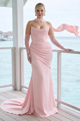 Trumpet/Mermaid Strapless Sleeveless Floor-Length Plus Size Bridesmaid Dresses with Scarf & Ruched