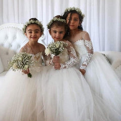 Tulle Appliques Long Sleeves A Line Flower Girl Dress