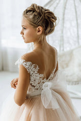 Tulle Lace Appliques Bowknot Princess Flower Girl Dress