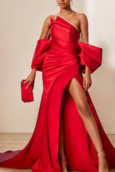 Unique Strapless Sleeveless Floor-Length Mother of the Bride Dress with Side Split & Ruffles in Trumpet/Mermaid Style