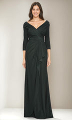 V-Neck 3/4 Sleeve Ruched Sheath Dress with Ruffles for Mothers of the Bride & Groom