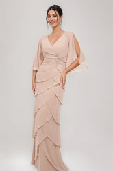 V-Neck 3/4 Sleeve Sheath Dress with Appliques & Ruffles for Mothers of the Bride & Groom