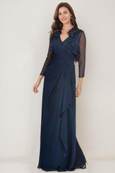 V-Neck 3/4 Sleeve Sheath Dress with Ruffles and Jacket for the Mother of the Bride