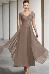 V-Neck A-Line Princess Ankle-Length Mother of the Bride Gown