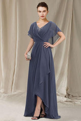 V-Neck A-Line Princess Asymmetrical Mother of the Bride Gown