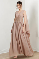 V-Neck A-Line Princess Floor-Length Dresses for the Mother of the Bride
