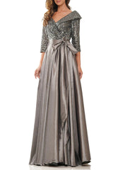 V-Neck A-Line Princess Gown for the Mother of the Bride