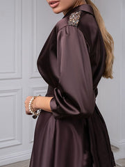 V-Neck A-Line Princess Gown with 3/4 Sleeves and Beading for the Mother of the Bride
