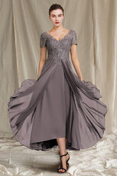 V-Neck A-Line Princess Tea-Length Dresses for the Mother of the Bride