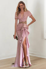 V-Neck Floor-Length Mermaid/Trumpet Mother of the Bride Dresses with Ruffles