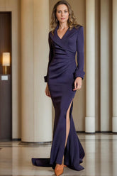 V-Neck Floor-Length Pleated Gown for the Mother of the Bride