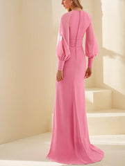 V-Neck Floor-Length Sheath Gown with Ruffles for the Mother of the Bride