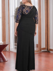 V-Neck Half-Sleeve Plus-Size Floor-Length Mother of the Bride Sheath Dress with Appliques and Ruffles