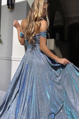 V Neck Off The Shoulder Mermaid Front Split Evening Dress with Sequins