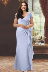 V-Neck Short Sleeve Plus Size Mother of the Bride Sheath Dress with Ruffles and Appliques