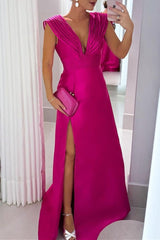 V-Neck Sleeveless Floor-Length A-Line Princess Mother of the Bride Dress with Side Split