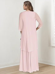 V-Neck Sleeveless Plus Size Floor-Length Mother of the Bride Sheath Dress with Wrap