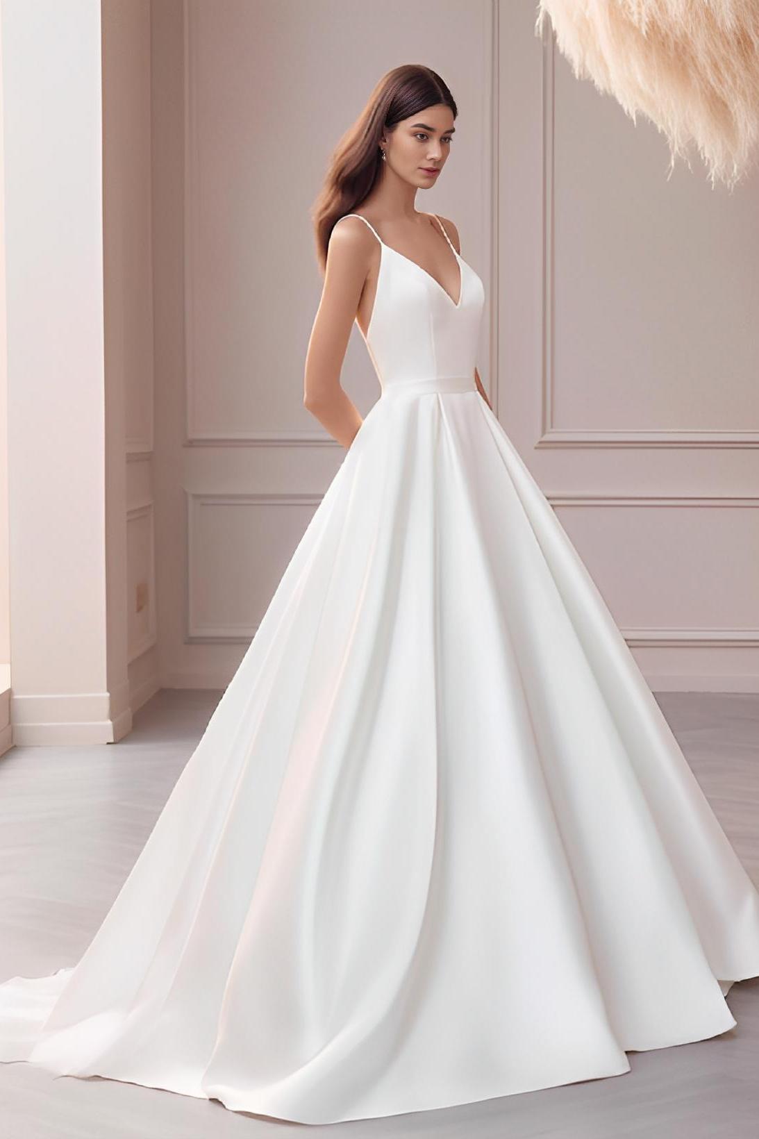 V-neck Ball Gown Beach Wedding Dress With Sweep Train