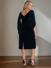 Velvet Mother of the Bride Dresses with Ruffles: A-Line Princess Scoop Half Sleeves Knee-Length