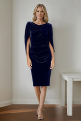 Velvet Mother of the Bride Dresses with Ruffles: A-Line Princess Scoop Half Sleeves Knee-Length