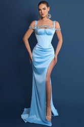 Vintage Column Satin Square Sleeveless Formal Dress With Slit