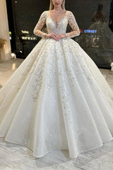 Wedding Dress: Ball Gown Illusion Neck with Long Sleeves Lace/Tulle