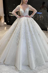 Wedding Dress: Ball Gown Illusion Neck with Long Sleeves Lace/Tulle