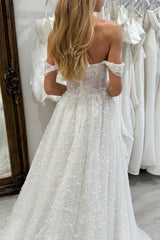 White Beach Wedding Dress A Line Strapless Off The Shoulder Sleeveless Beaded Tulle Bridal Gown With Pearls