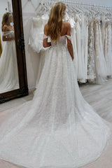 White Beach Wedding Dress A Line Strapless Off The Shoulder Sleeveless Beaded Tulle Bridal Gown With Pearls