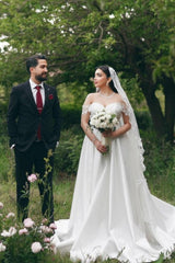 White Beach Wedding Dress A Line Sweetheart Off The Shoulder Lace Bridal Gown