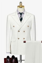 White Double Breasted Peaked Lapel Formal Business Suit