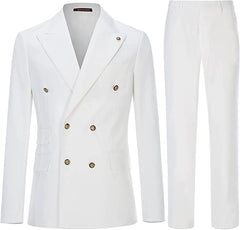 White Double Breasted Peaked Lapel Prom Suit