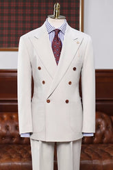 White Double Breasted Peaked Lapel Prom Suit