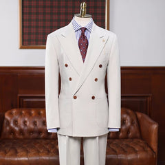 White Double Breasted Peaked Lapel Prom Suit