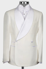 White Double Breasted Shawl Lapel Wedding Suit