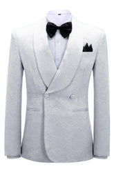 White Jacquard Double Breasted Shawl Lapel Wedding Suit