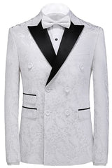 White Jacquard Three Piece Double Breasted Prom Suit