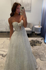 White Prom Dress Long A Line Sweetheart Formal Dress