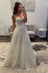 White Prom Dress Long A Line Sweetheart Formal Dress