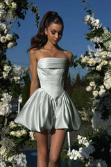 White Strapless Graduation Dress Sleeveless Short Cocktail Dress With Pleated