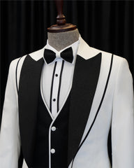 White Three Piece Shawl Lapel Wedding Suit