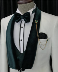 White Velvet Shawl Lapel Three Piece Wedding Suit