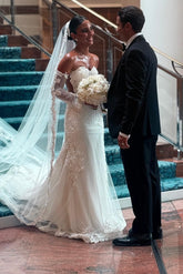 White Wedding Dress Mermaid Lace Sweetheart Sleeveless Tulle Bridal Gown With Appliques