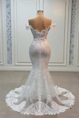 White Wedding Dress Mermaid Sweetheart Off The Shoulder Lace Tulle Bridal Gown With Appliques