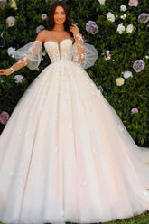 White Wedding Dress Sweetheart Sleeveless Lace Ball Gown Tulle Bridal Gown With Appliques