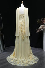 Yellow Lace A Line Prom Dress Sweetheart Lace Appliqued Formal Evening Dress with 3D Flowers