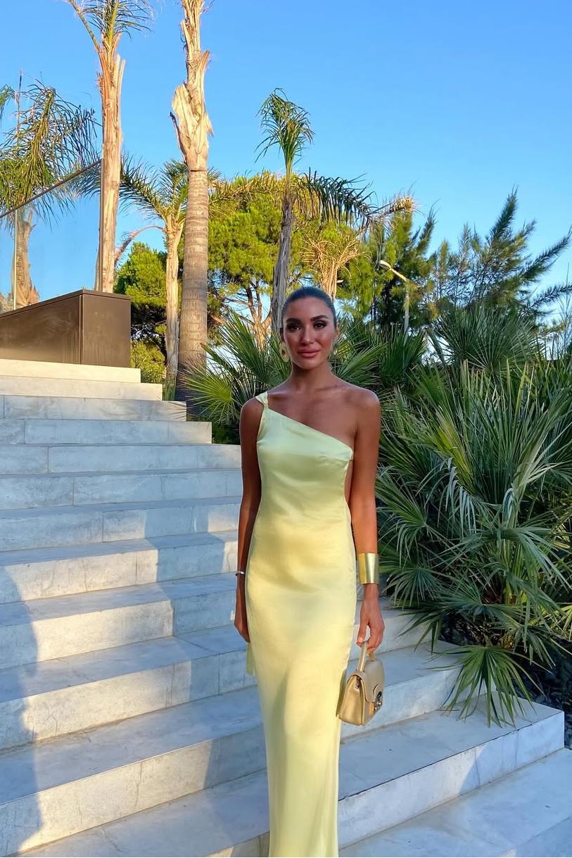Yellow Mermaid Prom Dress Sleeveless One Shoulder Satin Evening Dress