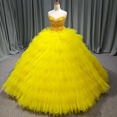 Yellow Quinceanera Dress Luxury Lace Party Dress Strapless Prom Ball Gown Quinceanera Gown