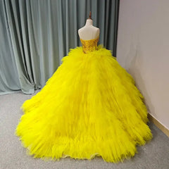 Yellow Quinceanera Dress Luxury Lace Party Dress Strapless Prom Ball Gown Quinceanera Gown